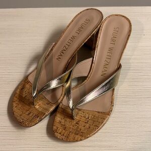 Stuart Weitzman Metallic Gold Cork Sandals size 8 NWOT